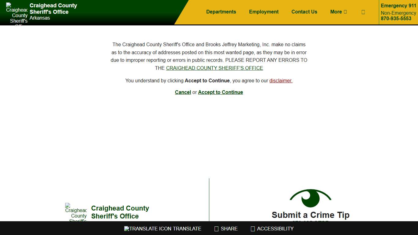 Most Wanted Disclaimer - Craighead County Arkansas Sheriff's Office Jonesboro - Lake City